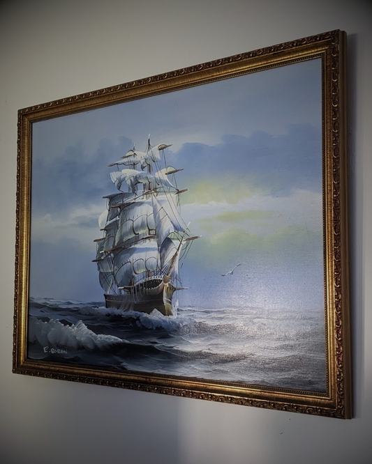 SHIP AT SEA - OIL PAINTING - GILDED FRAME