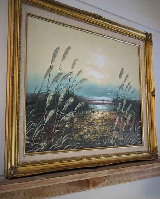 ENTRY TO BEACH - OIL PAINTING - LINEN BORDER AND GILDED FRAME