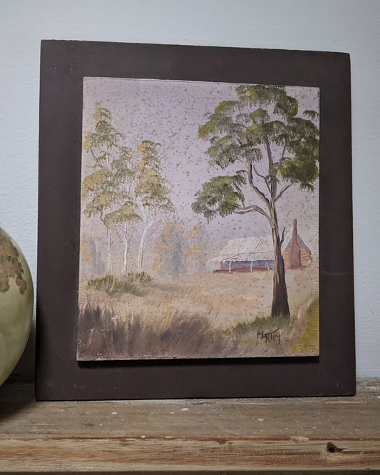 AUSTRALIAN HOMESTEAD MOUNTED OIL PAINTING